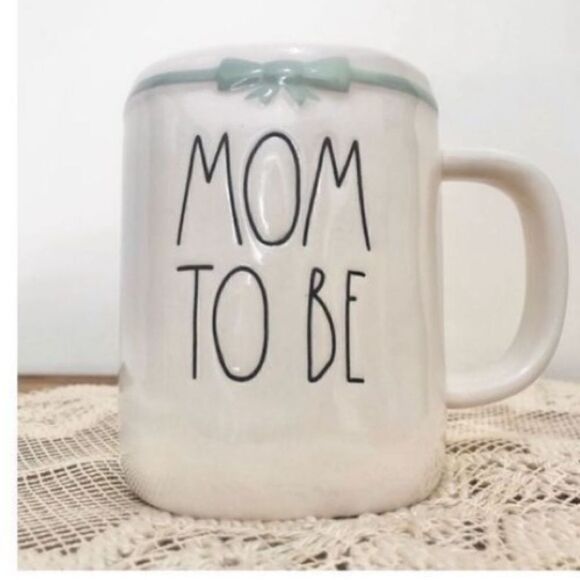 Rae Dunn Mom To Be Farmhouse Ceramic Mug with Blue Bow Boy Baby Shower Gift - Picture 1 of 3